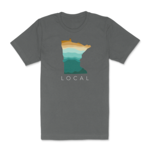 minnesota outline filled with earthy tones with text saying LOCAL below
